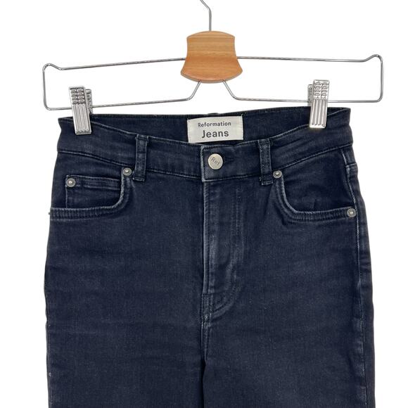 Reformation High Waist Skinny Jeans‎ Destroyed Faded Black Denim Size 24 - Picture 3 of 12